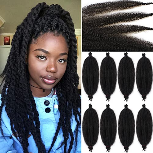 Leeven 20 Inch Springy Afro Kinky Hair Extensions for Braiding 8 Packs Pre Fluffed Popping Twist for Crochet Locs 10 Strands/Pack Black Marley Braiding Hair /1B#
