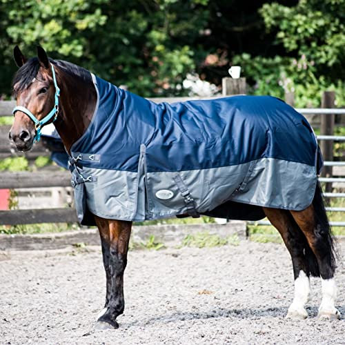 Equitack 1200 Denier Pferdedecke Outdoor Winterdecken Weidedecke mit 100 G Füllung Highneck Navy/Grau 135cm