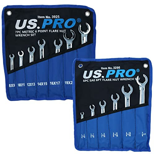 13pc Metric + Imperial Flare Nut Brake Gas Fuel Pipe Spanner Wrench Sets