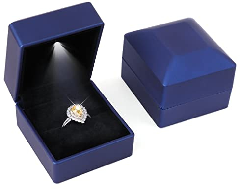 iSuperb 2PK Light LED-Ringe Box Schmuckschatulle Ohrringe Anhänger Ring Geschenkbox Verlobung Ehering Boxen Schmuck Display Verpackung Organizer Fall (Ringe Box) (Blau)
