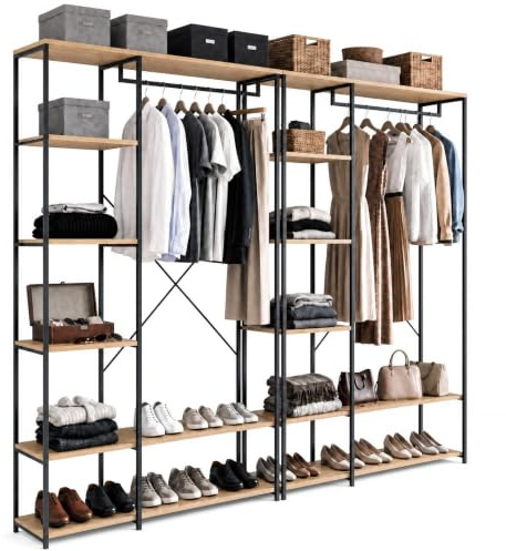 IDMarket - Modularer begehbarer Kleiderschrank Doppelgarderobe Regal B. 180 cm DETROIT Industriedesign
