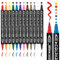 colpart Lot de 12 marqueurs de peinture acrylique à double pointe pour peinture sur roche, bois, toile, pierre, peinture acrylique à pointe pinceau pour loisirs créatifs, fournitures artistiques,
