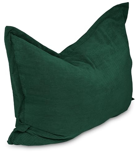 chilly pilley Sitzsack L XL XXL Cordstoff Bodenkissen Beanbag Styropor Füllung Riesensitzsack Cord-Material Sitzkissen Gartenkissen zum Liegen und Sitzen Cord 180x140 Dunkelgrün