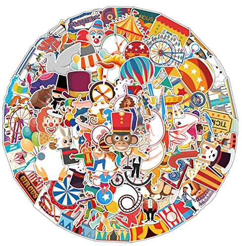 Zirkus Aufkleber Spielplatz Zirkus Sticker Set 100 Stücke Niedlich Deko für Auto Laptop Skateboard Fahrrad Moped Motorrad Fahrrad Computer,Geeignet für Erwachsene Kinder