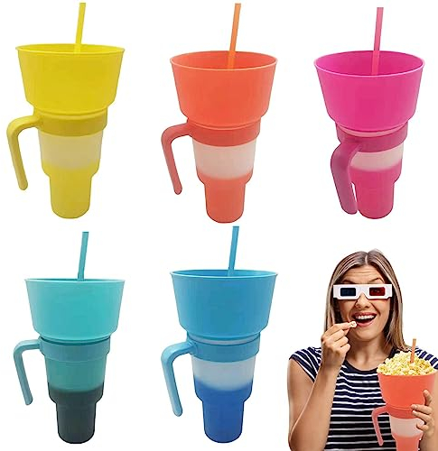 Drink Snack Cup Combo Cup Cup Bowl Combo 2 in 1 Combo Cup and Snack Bowl with Straw Travel Snack Drink Cup Combo with Straw, Stadium Cups for Kids, Adults, Girls, Boys,
