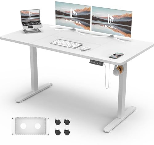 Devoko Scrivania Regolabile In Altezza,Scrivania Elettrica Con Gestione dei cavi e porta di ricarica USB,Altezza Regolabile 72-118 cm. 2 Altezze Di Memoria.Scrivania Per Ufficio (bianco, 140X60cm)