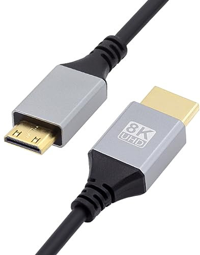 CY Câble Mini HDMI 2.1 Ultra Mince HDTV 8K 4K Hyper Super Flexible Slim Cordon Type-A vers Type-C pour Appareil Photo HDTV 50cm