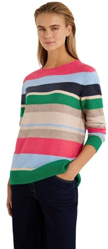 CECIL Damen B302551 Strickpullover Gestreift, Cosy Coral Melange, XXL
