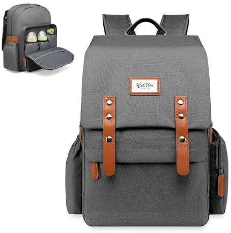 CYUREAY Vintage Baby Windeltasche Rucksack, Windeltaschen mit großer Kapazität für Jungen und Mädchen - Bequeme Mama-Tasche (Grau)