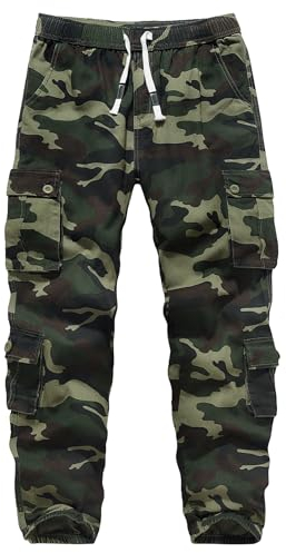 APTRO Herren Cargo Hose Camouflage Hose Elastische Taille Arbeitshose Lange Baumwolle Leichte Hose mit 8 Tachen LT42 Camo Grün M