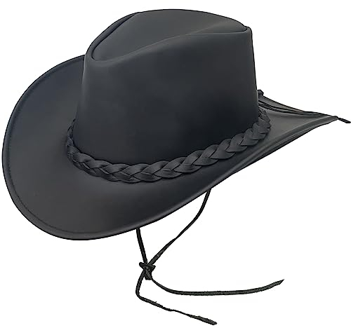 Pamposh Cowboy Hut für Herren und Frauen - Premium Leder Australischer Busch - Leichter Western Hut - Formbarer Cowgirl Hut Mit Breiter Krempe - Party Kostüm Outfit für Reisen und Sonnenschutz