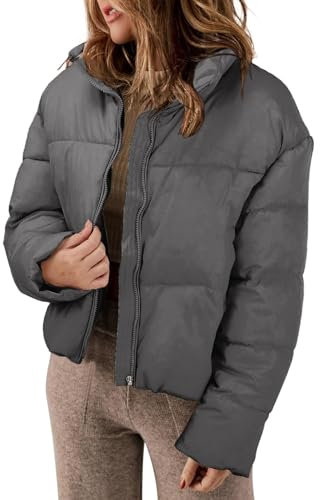 Nidddiv Hundejacke Damen Damen Modische Winter-Stehkragen-Kurzbrotjacke Daunenjacke Neon Kleidung (Grey, M)