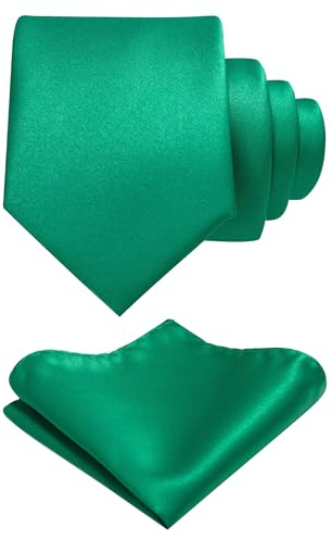 JEMYGINS Herren Krawatte mit Matte Oberfläche inklusive Einstecktuch Set in verschiedenen Farben Grün