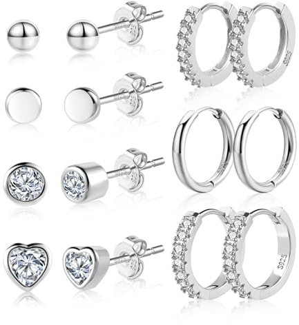 ALEXCRAFT Zirkonia Glitzer Ohrstecker Silber 925 Ohrringe Set Klein Damen Geschenk für Frauen Freundin Mama Mädchen