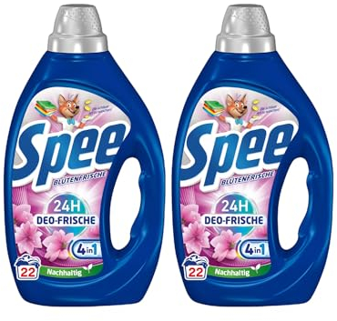 SPEE Detersivo fresco per fiori 2 x 22 WL (44 lavaggi), detersivo liquido con 4 + 1 formula combatte gli odori quotidiani per 24 ore di deodorante fresco, detersivo per colori per temperature a