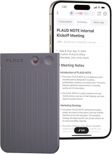 PLAUD NOTE AI Voice Recorder with Case - App Control, Transcribe & Summarize with AI Technology - Support 112 Languages, 64GB Memory, Audio Recorder for Lectures, Meetings, Calls, Black