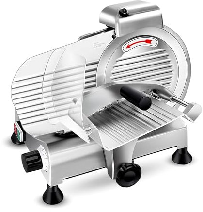 Zomagas Meat Slicer, Semi-Auto 210W Frozen Meat & Cheese Slicer with 8.5 Chrome Steel Blade, Adjustable Thickness, Silver Aluminum Body