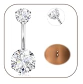 Diamday Bauchnabelpiercing G23 Titanium Piercing Bauchnabel Ring CZ Bauchnabelpiercing Silber 14G Bauchpiercing Barbell Lang Nabel Bars Nabelring Piercing Schmuck für Damen 8/10/12/14/16mm Stablänge