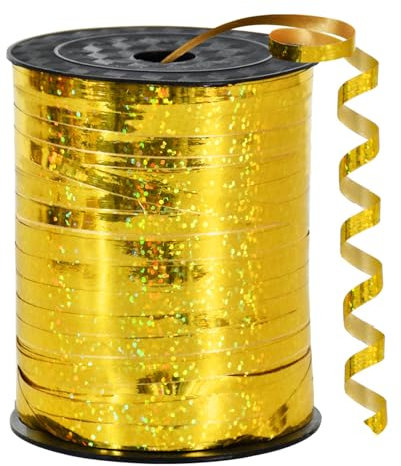 RIBBOOO 450 Meters Geschenkband Laser Golden 5mm Luftballon Schnur Luftballons Band Geschenkverpackung für Weihnachtsdeko Ballonverschlüsse Geschenkverpackung Hochzeitsdeko (500 Yard Balloon Ribbon