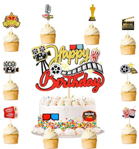 Doyomtoy Filmabend Cake Topper Geburtstag 21 Stück Film-Thema Tortendeko Hollywood Film Party Kuchen Dekorationen Zubehör Geeignet für Geburtstagsfeiern, Hochzeiten, Babyparty Cake Topper