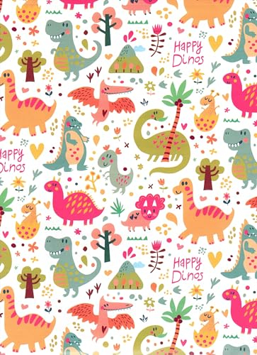 ARKRAFT Geschenkpapier 5 Bögen Format 90 x 65 cm Verpackung ohne Plastik FSC Blatt Dinosaurier (010F)
