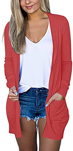 Angxiwan Ladies Lightweight Jackets Long Sleeve Cardigan for Women Fall Open Front Cardigan with Pockets Casual Duster Lightweight Cardigan Sweater Oversized Cardigan