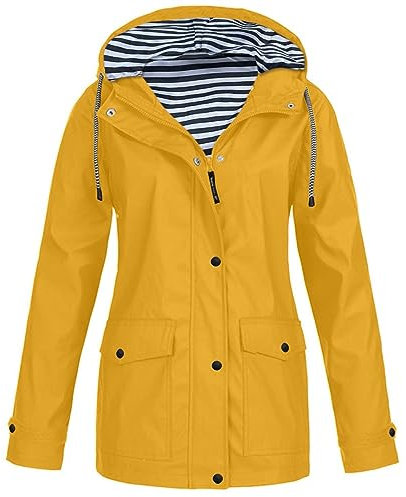 Veste de pluie pour femme - Imperméable - Veste d'extérieur - Coupe-vent - Imperméable - Veste solide pour femme avec capuche - Manteau court pour femme, jaune, M