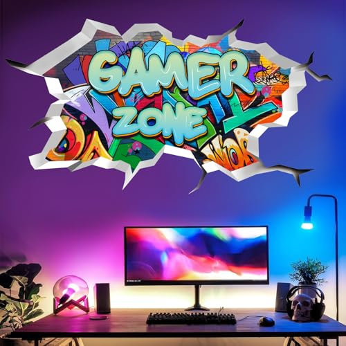 TOARTI Sticker Mural de Chambre Garçon Vert Menthe Gamer Poster Murale Décoration 3D Autocollants Muraux Gamer Mural de Garçon Dortoir Sticker DIY Sticker Gamer Moderne Stickers