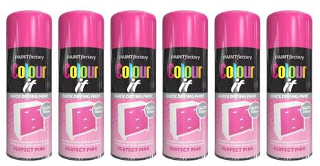 SDMAX Perfect Pink Aerosol Spray Paint, Smooth And Gloss Finish, Quick-Drying, Bright Colour, Compact And Portable, Easy To Use, Interior And Exterior Use, 250ml (6PCS)