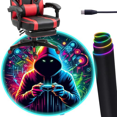 DEALZOOM Gaming Chair Mat Circle RGB Color Light (Gamer 47”) - Noise Cancelling, Anti-Slip Gaming Floor Mat – Scratch Resistant Computer Gaming Mat for Gaming Chair – Chair Mat for Hardwood Floor