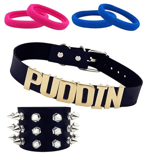 HUUiWAA 6 Stück Puddin Choker Halskette Armband für Frauen Leder Choker Halskette für Frauen Halloween Cosplay Kostüm, Standard, Polyurethan, Kein Edelstein