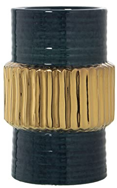 JARRÓN CERÁMICA VERDE OSC./ORO 15X23CM