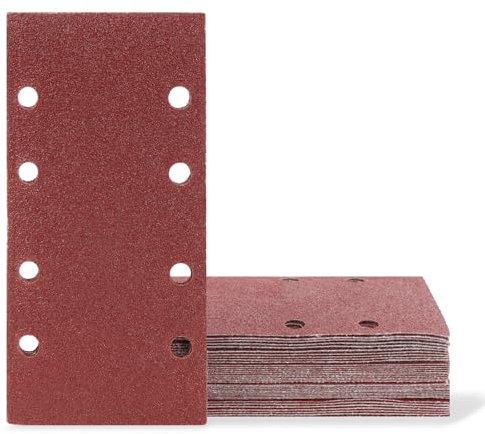 wadafen Sanding Sheets, 40pcs Sandpaper for Electric Sander 93x185 mm Square Hook and Loop Sanding Pads 8 Holes 1/3 Sheet Sandpaper for Rectangular Sander, Grits 40/60/80/120/240 Each x8