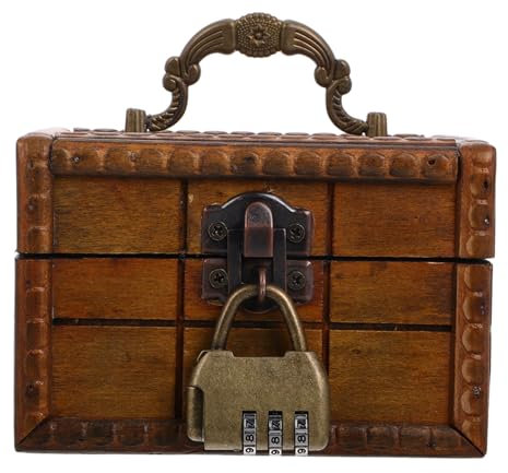 CALLARON Retro Wooden Storage Box with Handle Vintage Jewelry Organizer and Escape Room Prop Decorative Lockable Small Storage Case for Rings and Earrings 4.7 X 3.1 X 3.1 Inches
