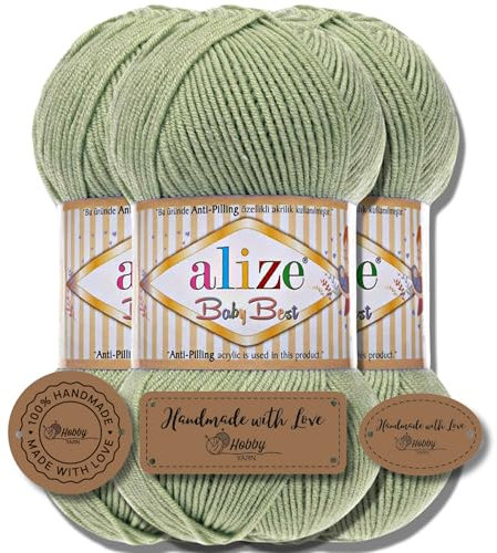Hobby YARN 3x Etikettenlabel mit Alize Baby Best Wolle Premium 3x100g als Set, Antipilling Babywolle Acryl Uni & Batik Strickgarn zum Häkeln und Stricken (138)