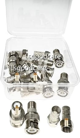Lsgoodcare 20Pcs BNC F Connector Kit, BNC Male Plug to F Female Jack Coax Connector Adapter for CCTV Camera Surveillance Video