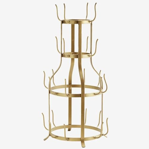 Brass Mug Holder Display Stand, Antique Gold Mug Tree with 24 Hooks for Tea Cups, Kitchen Organiser, Kitchen Storage