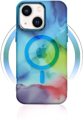 Yojiong für iPhone 14 Hülle Magnetisch Kompatibel mit Magsafe, Matt Transluzente Handyhülle Marmor Muster, Kratzfeste PC Rückseite + TPU Bumper Schutzhülle Marble Case - Bunt