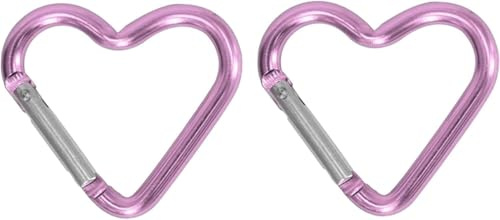 2 x hellviolette Herz-Druckknöpfe, Hakenkarabiner, Schlüsselhalter, Aluminiumlegierung, Schlüsselanhänger-Clips für Outdoor, Reisen, Spazierengehen, leichte Aluminiumlegierung, Schlüsselanhänger-Clip