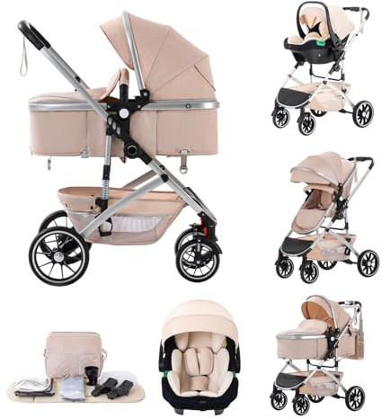 Kakbgee 3-in-1-Kinderwagen, Buggy mit Babyschale, Einhand-Klappfunktion