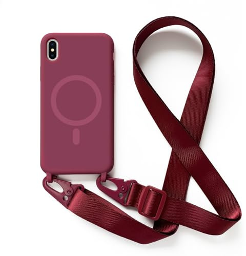 JMstore Coque Magnétique Compatible avec iPhone XR avec Cordon de Collier Réglable Housse de Protection, Coque Silicone Antichoc pour Magnétique -Rouge