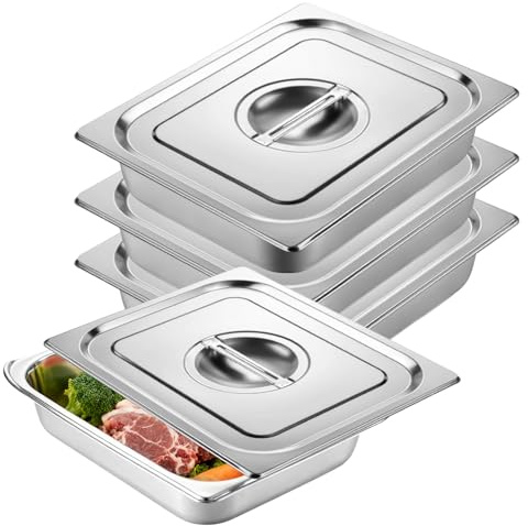 BORDEAG 3 Stück Gastronormbehälter Edelstahl Panierschalen Panier-Set mit Deckel, Panierstraße Rechteckig, GN 1/2 Behälter, 32,5x26,5x6,5 cm, Stapelbar Panierset für Marinieren Fleisch, Schnitzel