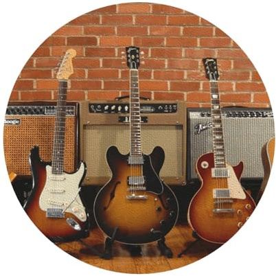 Guitar Collection Drink Coasters, 4 Leather Coasters for Drinks Set of 6 Round Ceramic Stone Coaster for Mugs and Cups,Office,Kitchen