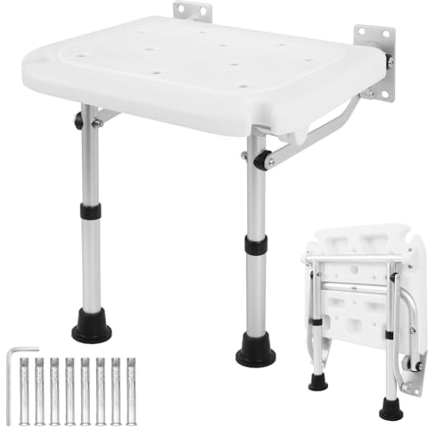 Tabouret de Douche Pliable Mural, Siège de Douche Rabattable en Hauteu, pour Personnes Âgées Femmes Enceintes Salle de Bain,Capacité de Charge 180KG, avec Trou de Drainage