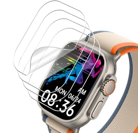 VideoSecu 4 Stück für Panzerglas für Apple Watch Ultra 2/Ultra 49mm Schutzfolie, Selbstheilende Schutzglas, Blasenfrei, Ölfeste & Kratzfeste Schutzglas, Anti-Fingerabdruck Displayschutz