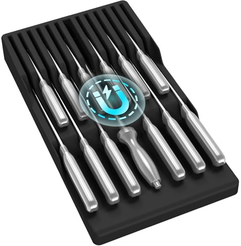 Lifewit Magnetic Drawer Knife Organizer Insert for 12 Knives | Kitchen in Drawer Holder, Plastic Knife Block, Steak Chefs Knives Set Storage for Sharpening Steel