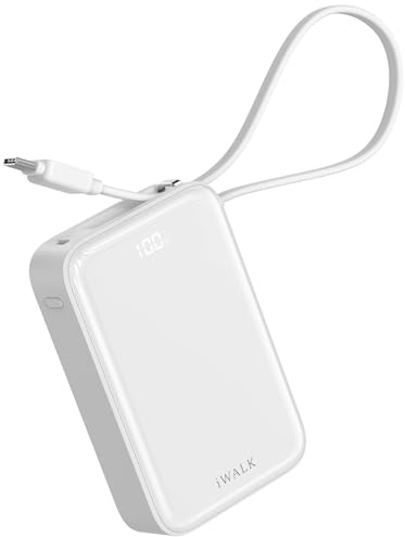 iWALK Portable Charger,10000mAh 45W PD Power Bank with Built-In USB-C Cable,Fast Charging Battery Pack LED Display compatible with iPhone 17 Pro Max/16/15 Series,iPad,Samsung S25 MacBook and More