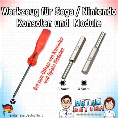 RetroRetter Y-Schraubendreher + 3,8/4,5 mm Bit für Nintendo & Sega Konsolen Gehäuse + Module