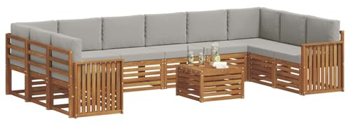 vidaXL Sofagarnituren 11 pcs Natürlich und Hellgrau Massivholz Akazie, Gartenlounge, modernes Outdoorsofa, sicheres Sitzset, gemütliche Terrassenmöbel