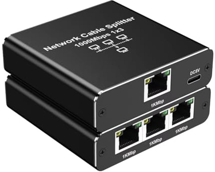 Ounfhtrttk 1000Mbps Ethernet Adapter LAN Internet Splitter Cat 6 RJ45 Gigabit Switch for PC Laptop TV Box Router 1 to 3